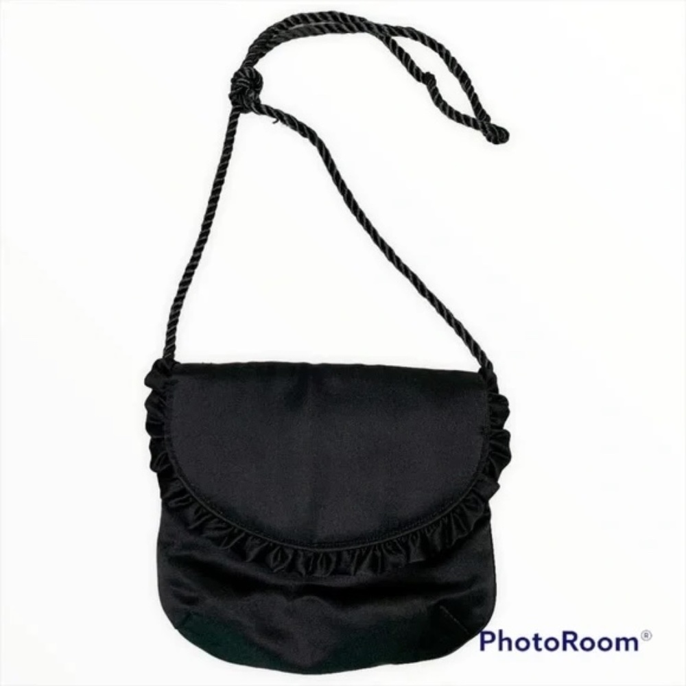 Black Satin Evening Bag - Purse - Holiday Christmas Festive Formal Bridal Gala